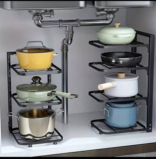 Adjustable Stainless Steel Pot Rack Organizer